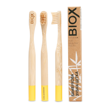 Дитяча бамбукова зубна щітка BIOX від 2х років - Yellow bambukovaya-yellow фото